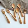 Dijkartikelen Sets draagbare milieuvriendelijke vork servies handgelei Cutlery Creative Natural Wooden Lepel Set Travel Suit eenvoudig