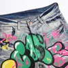 uomini colorati doodle dipinti jeans jeans jeans streetwear punk elasting pantaloni da stampa in denim pozzo vola di pantaloncini strappati