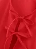 Bow wiązana koronkowa koszula Kobiety pliski biuro puff rękawa żeńska szczupła solidna topy Summer Sweet Lady V Neck 240326