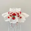 Dog Apparel Fashion Heart Print Bibs Collars For Small Medium Korean White Lace With Bells Pendant Neckscarf Puppy Pet Supplies