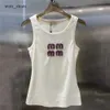 Mui Mui Tanktop Designer Tanks Tops Cropped Vesten Dames T-shirts Luxe Strass Letter Tank Mouwloos T-shirt Yoga Sportvest 24ss Zomer Cool Sexy 1:1 138