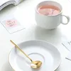 Tasses à café en céramique et soucoupe, service à thé en porcelaine avec cuillère en acier inoxydable