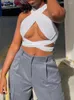Dames Tanks Dames Strappy Cross Over Front Uitgesneden Halter Hals Mouwloos Ruglooze Wrap Crop Top Bandage Vest Zomer Sexy Tops Vrouw