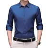 spring and Summer Lg-sleeved Men's Shirt Thin Busin Dr Ice Silk Wrinkle Resistant N-iring Solid Color Collar C8yA#