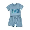 Clothing Sets Toddler Baby Boy Birthday Outfit One Two Embroidery Short Sleeve T-shirt Shorts 2Pcs Waffle Summer Clothes