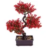 Decoratieve bloemen Home Decor Kunstmatige potplanten Desktopversieringen Nepbomen Groen Bonsai Rode ornamenten Kantoor