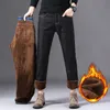 2022 New Brand Winter Warm Flocking Denim Soft Men Activities Fleece Line Men Jeans Black Blue Colors v0Np#