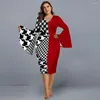 Casual Kleider Plus Größe Für 2024 Elegante Geometrische Druck Abend Party Kleid V-ausschnitt Flare Hülse Club Outfits Damen kleidung