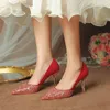 Chaussures habillées taille 31-44 talons hauts de mariée de mariage rouge pour les femmes minces