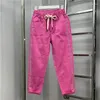 Jeans femininos perfuração casual harem calças 2024 verão all-match cordão elástico cintura cor sólida meados de bezerro roxo