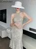 Party Dresses Kimutomo Pearl Pärrad Sequined Shiny Dress O Neck Off-Shoulder Sexig Hip Celebrity Style Birthday Vestidos Women