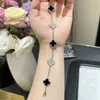 Brand Fashion Van V Gold Plated 18K Rose Four Leaf Grass Natural Black Agate Spacer Set with Full Diamond Bracelet for Women Jewelry with logo