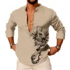 Мужская блузка Vintage Bohemian Printed Lg Sleeve Повседневная рубашка с пуговицами Блузка Свободные Henley с V-образным вырезом Пляжные топы Гавайские футболки U2Yj #
