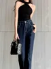 Kvinnors jeans Personlighet Curly Edge Baguette Nine Point Fashion Y2K Jeans For Women New Straight Leg Jeans - Forgunro 24328