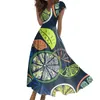 Casual Dresses Women's Summer Fruit Printed V-ringen Long Vestidos Largos de Mujer Dress Woman 2024 Trendy Evening