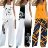 Casual ärmtryckstank och byxa set kvinnor 2024 Summer Boho o-hals Top 2 Piece Set Women outfit Elegant White Pants Suits J5G9#