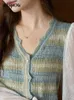 Mishow Cardigan tricoté en laine mélangée à rayures pour femmes Automne 2023 Patchwork Dentelle Col en V Slim Tops à simple boutonnage MXC42Z0228 G6jT #