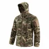 Mens Polar Fleece Hooded Jackets Windproof Multi-Pocket Tactical Camo Jacket Outdoor Vandring Jakt Kamp Militärrock Y3on#