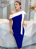 Grundläggande avslappnade klänningar Adyce Evening Womens Bow Bandage Dress 2023 Sommar Sexig One Shoulder Midi Patchwork Celebrity Club Birthday Party Outfits YQ240328