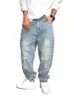 FI Mens ljusblå hål rippade jeans Löst fit baggy harembyxor Casual Streetwear Spring Lg byxor Cowboy Denim Pants Q5y0#