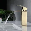 Waschbecken Wasserhähne Wasserfallbecken Wasserhahn Deck montiert Edelstahl Goldhahn kaltes Wassermischer Waschtisch Gefäß