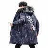 Schöne Pop Herren Winter mittellange Cott-gepolsterte Jacken Outwear Casual Camoue Parkas mit Kapuze LG Mäntel dicke warme Jugend Tops c4j2 #