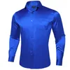 Stretch Satin Men Solid Shirt Blue Red Green Smooth Summer Spring Men Kläd bröllopsfest prom sociala Dr Shirts Blus V0ZH#