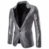 Shiny Gold Sequin Glitter Embellished Blazer Jacket Men Nightclub Prom Suit Blazer Men Costume Homme Stage Clothes For Singers 240314