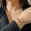 Bangle Korean Crystal Flower Cubic Zirconia Pendant Bracelet Women Shiny Rhinestone Jewelry
