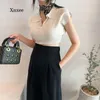 Kvinnors T-skjortor LAPEL TOPS Korean Chic Summer SimpleLim Casual All-Match Short Sweater T-shirt Women Design Girl Skinny