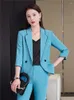 Women's Two Piece Pants Blue Formal Trousers Suits Office Lady Outfits Spring Summer Women Pieces Set Work Wear Blazer Coat With Sets