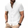 Alta qualidade masculina primavera / verão nova manga curta cott camisas de linho busin casual solto encaixe camiseta camisas top n1gL #