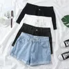 Damen-Jeans, Damen-Denim-Shorts mit weitem Bein, lockere Sommer-Jeans mit schmaler hoher Taille, vielseitige Jeans 24328