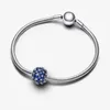 Pavé étincelant rond bleu charme Pandoras 925 en argent sterling ensemble de charme de luxe fabrication de bracelets breloques en perles de cristal collier pendentif original boîte-cadeau