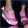 Inline & Roller Skates Deform Two Wheels Glowing Usb Charging Skate Shoe Children Uni Parkour Sneaker Drop Delivery Sports Outdoors Ac Dhcsx