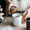 Tasses avec poignée en bois et couvercle, ensemble de tasses en céramique pour les amateurs de tasses à café