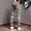 Streetwear Fi Men Jeans Elastic Camoue Trousers skarvade designer Jeans Men Multi Pockets Hip Hop Cargo Pants W44F#