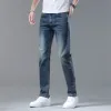 fi Mannen Stretch Lichtblauwe Jeans Busin Losse Klassieke Jeans Casual Denim Lg Broek Slim Fit Man Cool Dad Retro broek d449 #