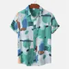 Camisa de los hombres del verano de la vendimia patrón de cuadros a rayas de impresión de ropa de los hombres mayores diseñador diario al aire libre estilo de la calle manga corta Z7lL #