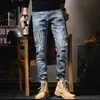 2024 primavera e outono novo azul lágrima vintage pequeno pé calças masculinas casuais magro confortável de alta qualidade estiramento jeans 28-36 a7aA #