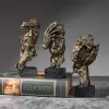 彫刻新しいミニ3pcsセットサイレンスはゴールド彫像樹脂彫刻彫刻彫刻彫刻用オフィスホームデコレーションデスクトップ装飾ハンドメイドクラフトモダンアート