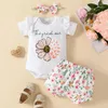 Kledingsets Babymeisjes Shorts Set Bloemenprint Romper met korte mouwen en haarband Zomeroutfit