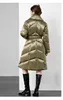 冬の新しいヨーロッパのホワイトダックダウンコートの女性の中間長さの大きなラペルfiベルトウルトラ濃い温かいコートw1rk＃