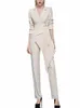 newest Designer Women Fi Blazer 2 Pieces Set Patchwork Vintage Suit Jackets Straight Pantsuit Female Chic Outfits L0Gm#