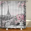 Vintage paris cidade cenário cortina de chuveiro torre rosa flor pintura primavera decoração do banheiro tela à prova dwaterproof água com ganchos 240328