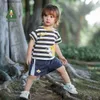 T-shirty Amila Baby Boy Set 2023 Summer Nowy słodki wzór szczeniaka Striped Shorts + T-shirt Sport Casual 2-Piece Sets Ubrania dla dzieci 0-6Y24328