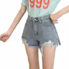 Feynzz Fi New Summer Femmes Taille Haute Butt Wigh Leg Jeans Shorts Casual Femme Loose Fit Bleu Denim Shorts b8MB #