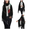 الأوشحة الفلسطينية Keffiyeh نمط وشاح لشالات الشتاء النسائية ولف فلسطين طويلة كبيرة مع لباس المساء الشرابة