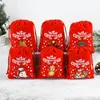 Gift Wrap 5/10Pcs Red Christmas Candy Bag Cloth Cartoon Santa Claus Packing Merry Decorations For Home Kids