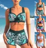 Damskie stroje kąpielowe Summer Sexy Women Bikini Zestaw Modny basen Swimsuit Retro Leaf Print Camisole Swimsuit S-5xl T240328